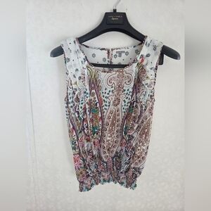 Charolette Russe Paisley Patterned Smocked Tank  Bohemian Blouse Medium